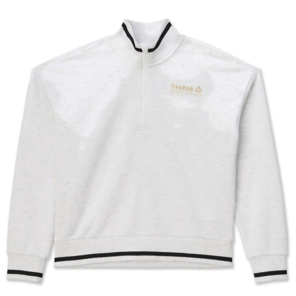 Brand New Reebok Girls White Half-Zip Varsity Sweater With Black Accent. S 7/8